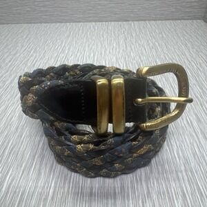 Stefano Vernizzi Men's‎ Black Woven Leather Belt 110cm 42 Brass Buckle Italy